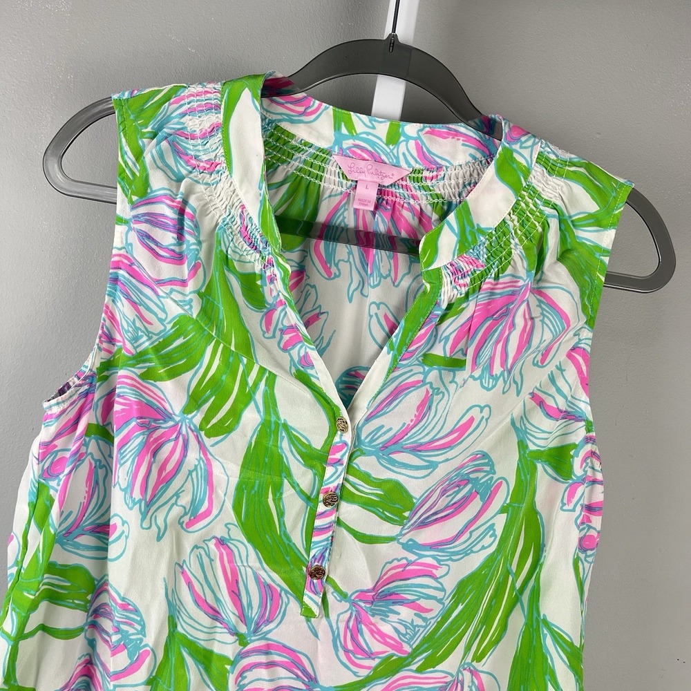 Lilly Pulitzer Houston Silk Top Womens L Ring the Bellboy 100% Silk Sleeveless